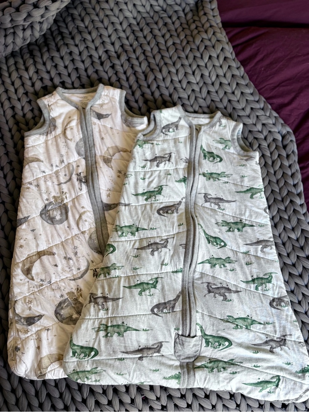 Burt's Bees Green & Gray Dinosaur Sleeveless Sleep Sacks - Twin Pack
